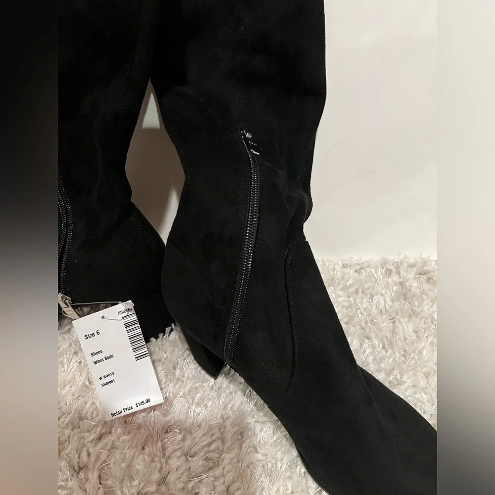 Marc Fisher Women's Luley Over-the-Knee Heeled Boot Black Suede with Stretch